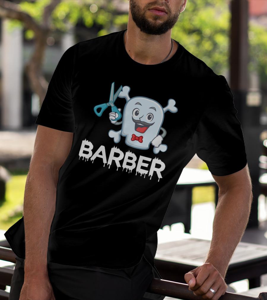 Barber Halloween Ghost With Scissors And Bow Tie T-Shirt