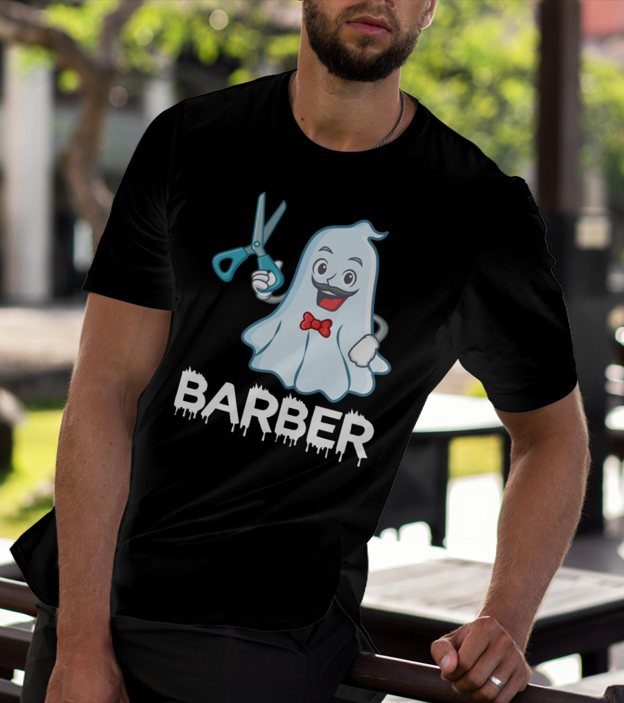 Halloween Ghost Barber Hairstylist Scissors Spirited T-Shirt