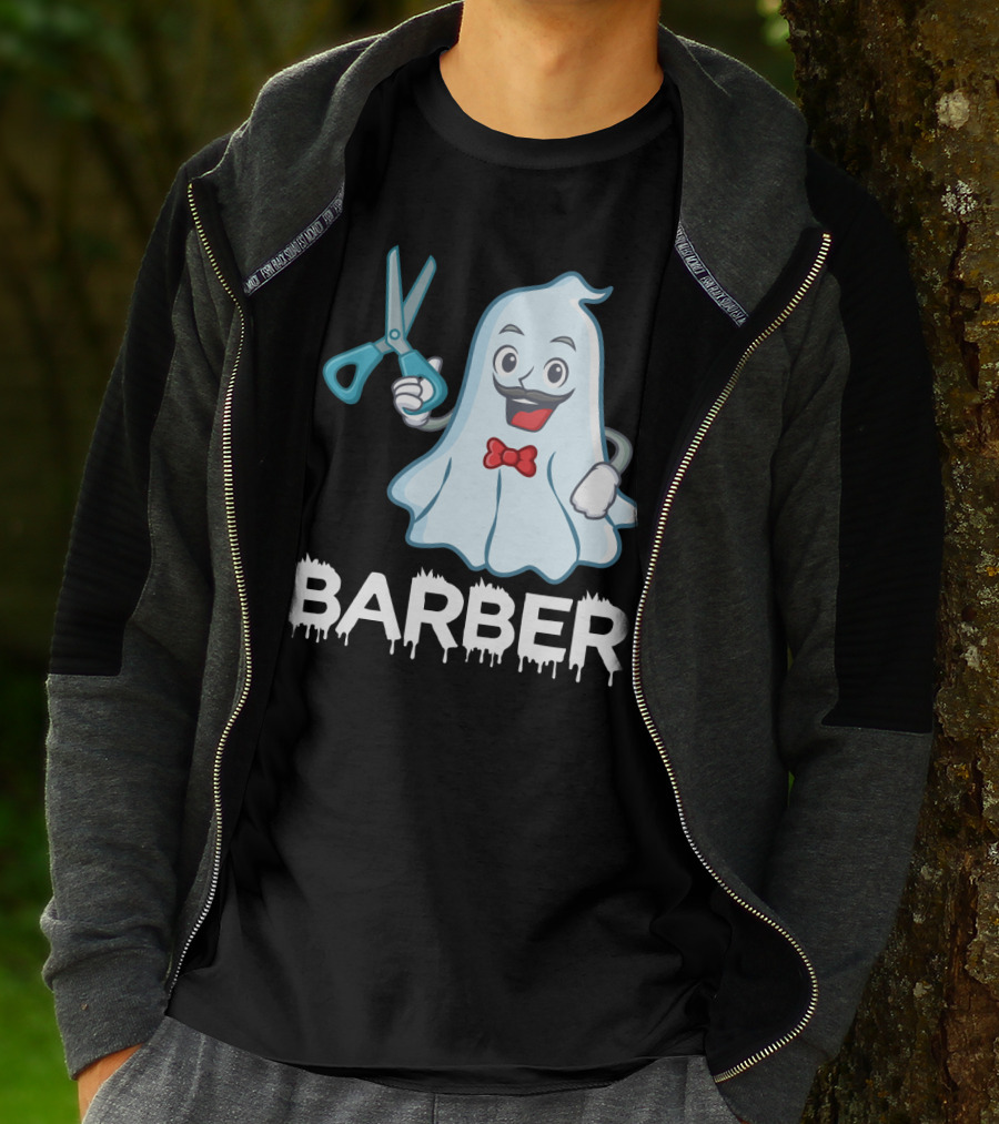 Halloween Ghost Barber Hairstylist Scissors Spirited T-Shirt