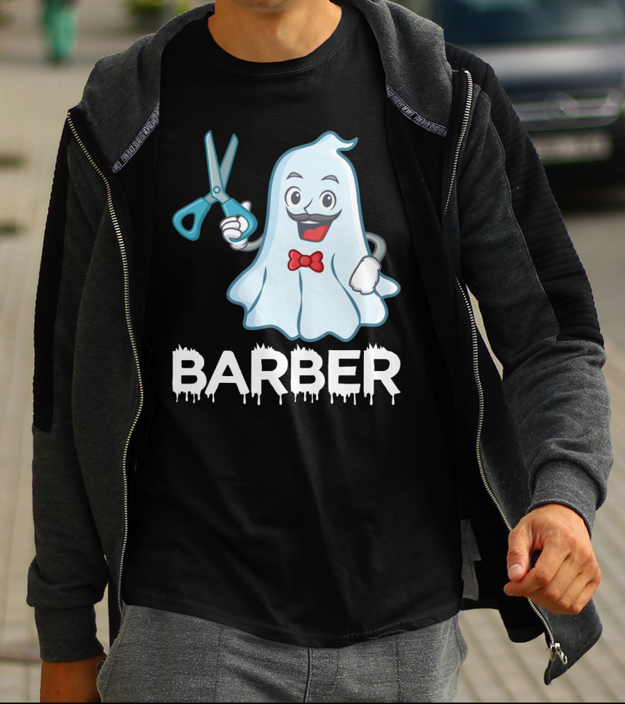 Halloween Ghost Barber Hairstylist Scissors Spirited T-Shirt
