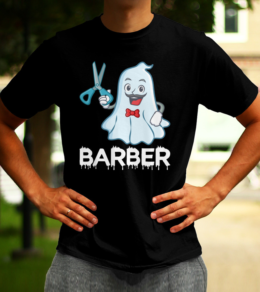 Halloween Ghost Barber Hairstylist Scissors Spirited T-Shirt