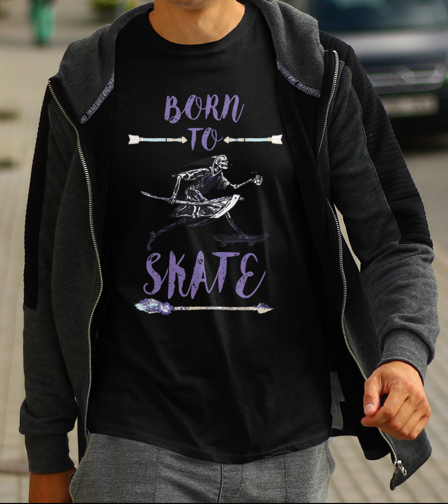 Born To Skate Halloween Skateboard Skeleton T-Shirt