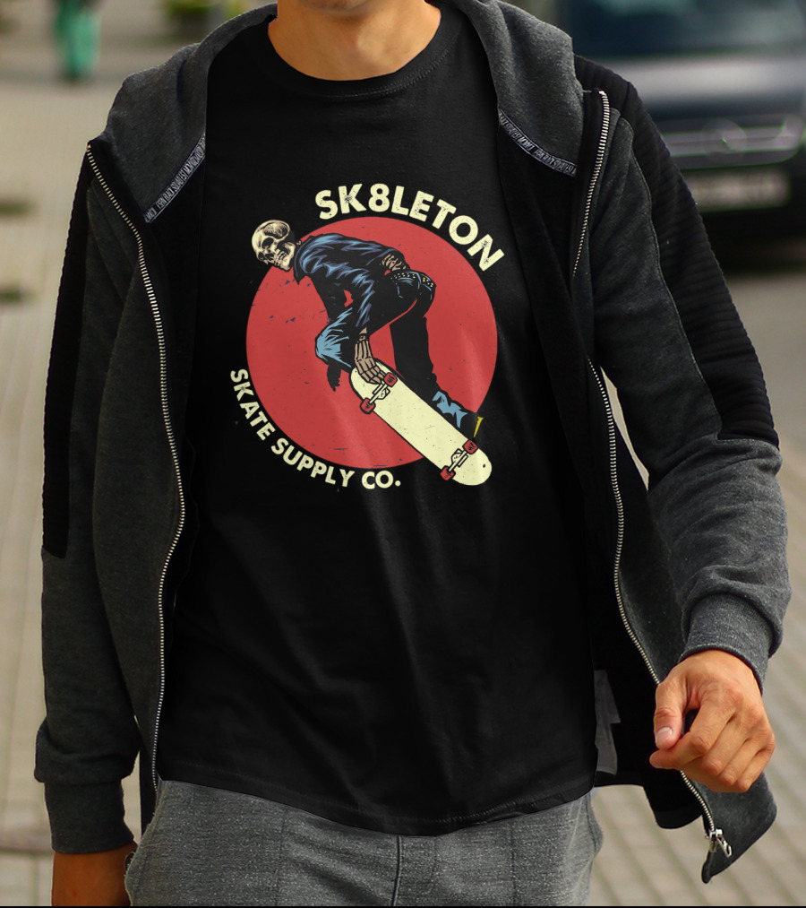 SK8leton Skate Supply Co Halloween Skateboard Skeleton Skater T-Shirt