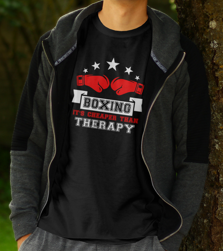 Boxing It's Cheaper Than Therapy Red Gloves Stars Boxer T-Shirt