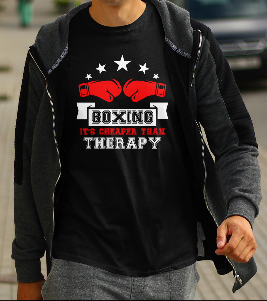 Boxing It's Cheaper Than Therapy Red Gloves Stars Boxer T-Shirt