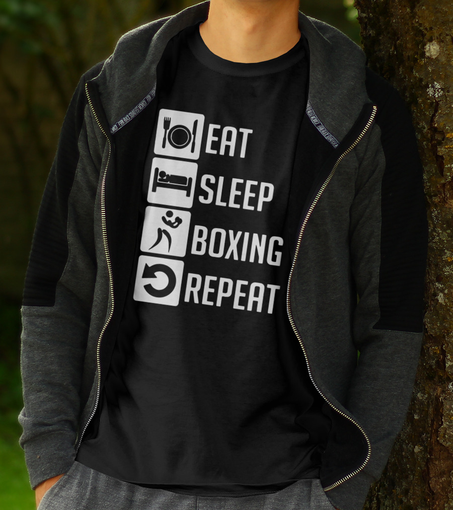 EAT SLEEP BOXING REPEAT Lifestyle Routine Iconic Symbols T-Shirt