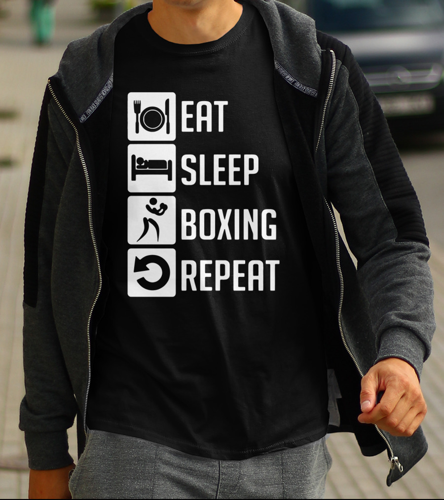 EAT SLEEP BOXING REPEAT Lifestyle Routine Iconic Symbols T-Shirt