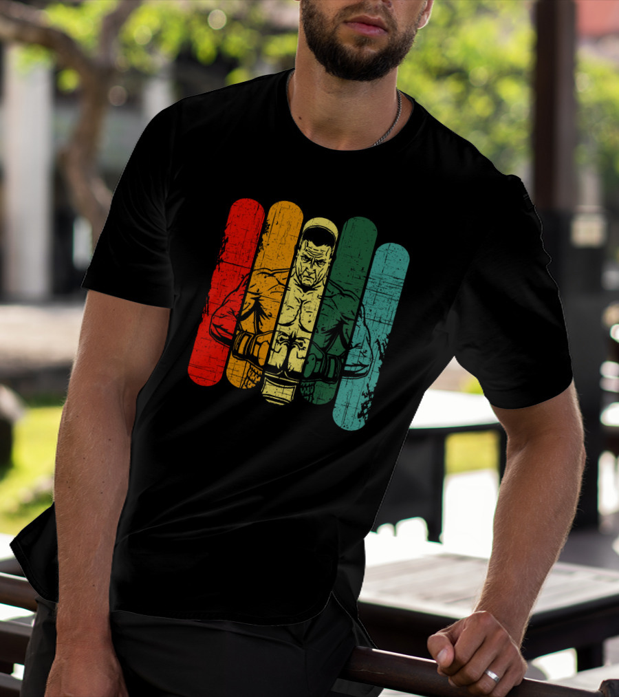Retro Boxing Champion With Bold Multicolor Stripes T-Shirt