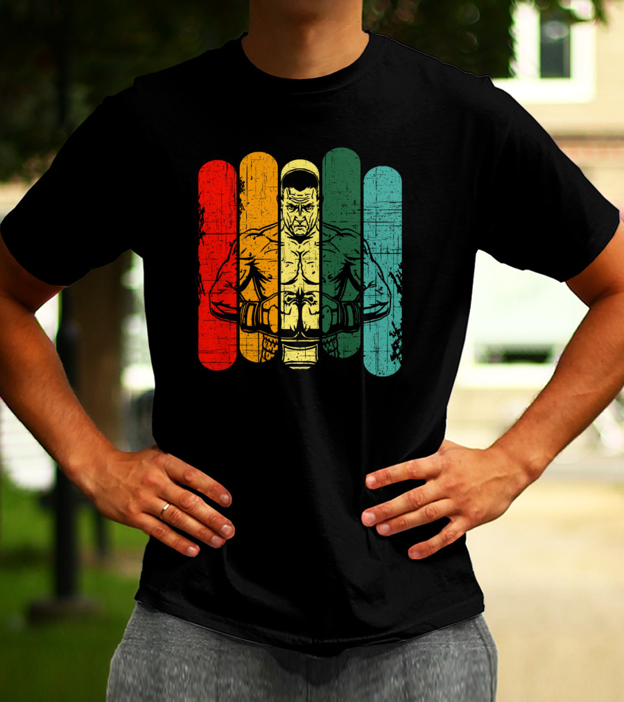 Retro Boxing Champion With Bold Multicolor Stripes T-Shirt