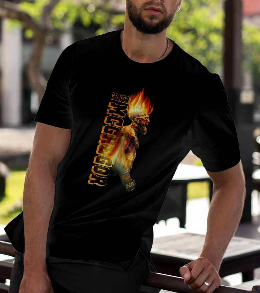 Conor McGregor Fiery Profile MMA Icon With Burning Flame Hair T-Shirt