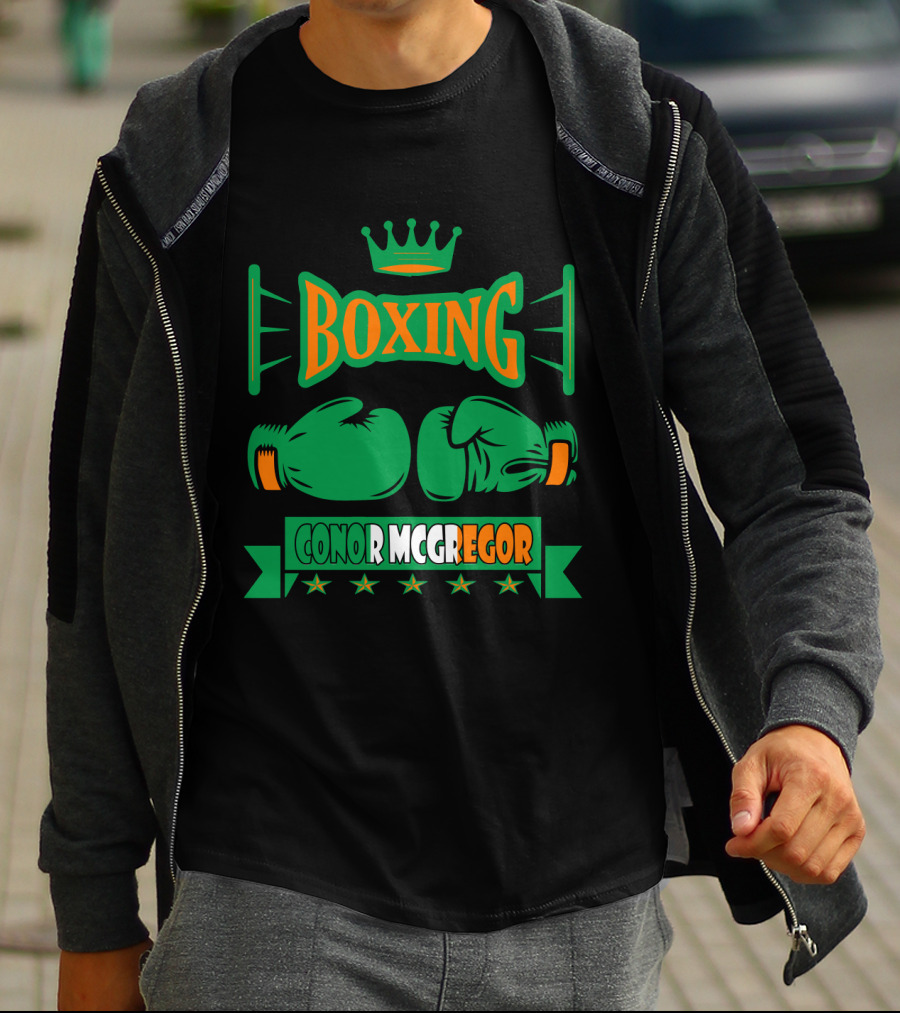 Boxing Conor Mcgregor Green Gloves Crown Stars T-Shirt