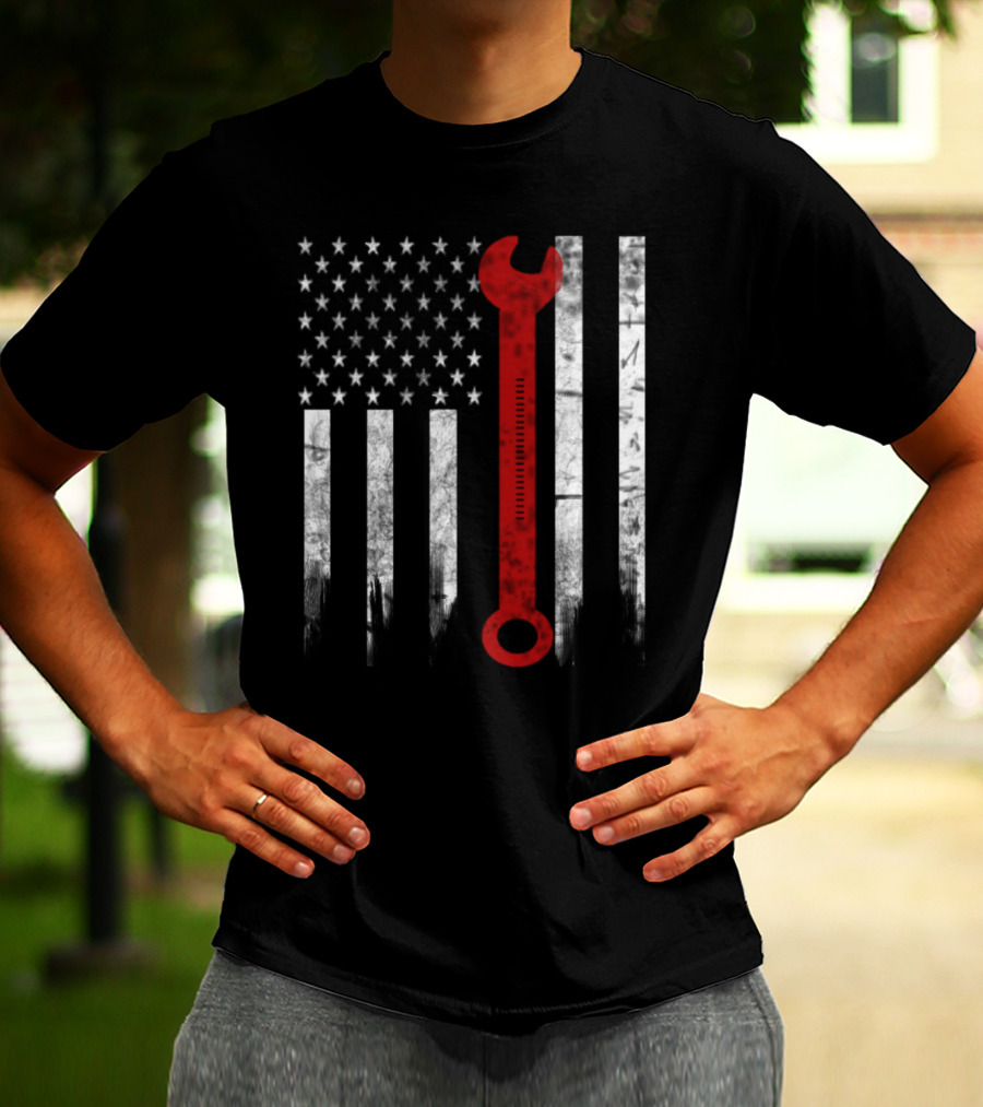 American Flag Wrench Engineer T-Shirt