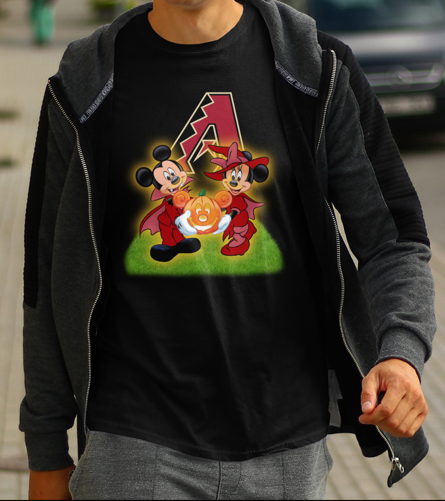 Arizona Diamondbacks Halloween Mickey And Minnie With Pumpkin T-Shirt