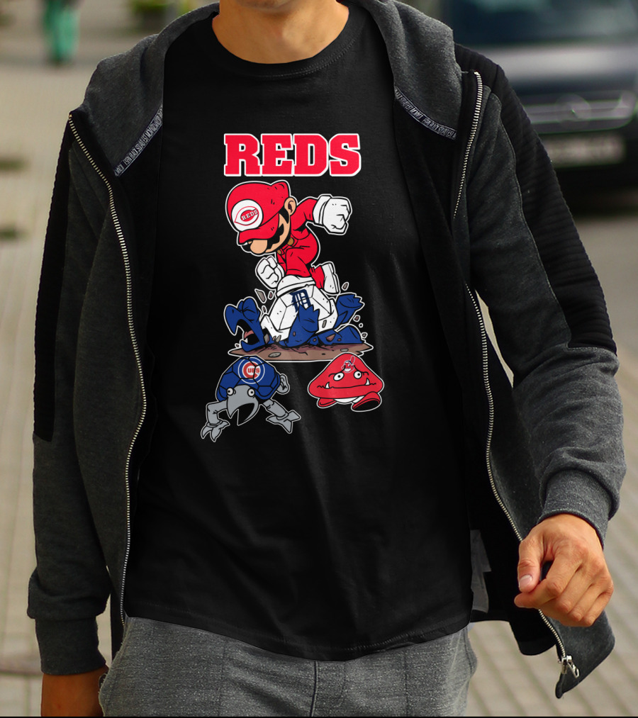 Reds Cincinnati Baseball Super Mario Style Crossover T-Shirt