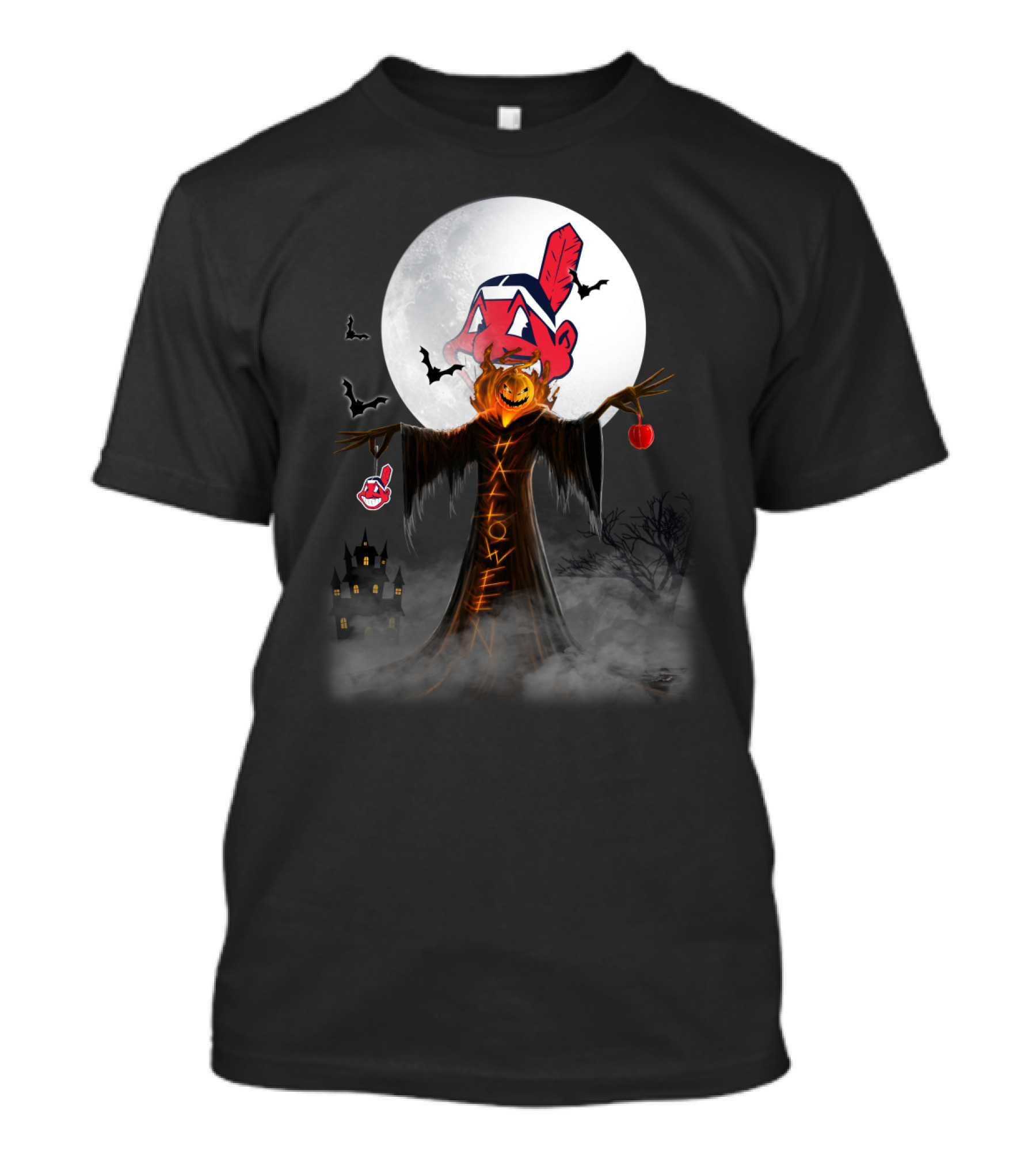Halloween Cleveland Indians Jack-O'-Lantern Moon Bats T-Shirt