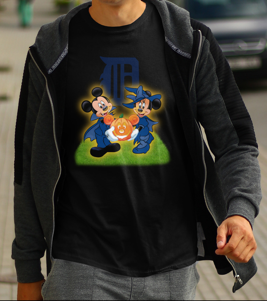 Halloween Detroit Tigers Mickey And Minnie Pumpkin T-Shirt