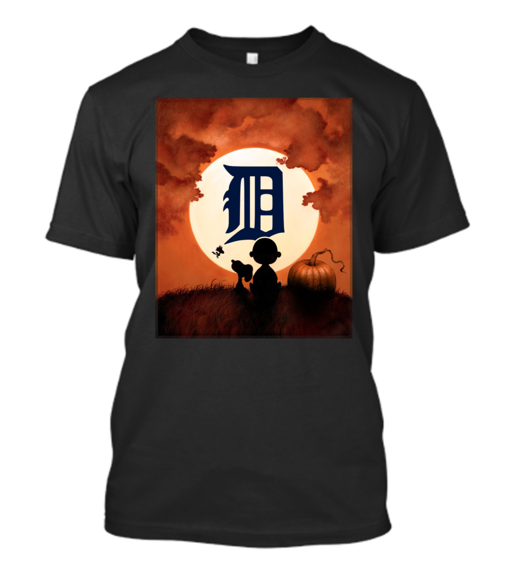 Detroit Tigers Halloween Full Moon Pumpkin Scene T-Shirt
