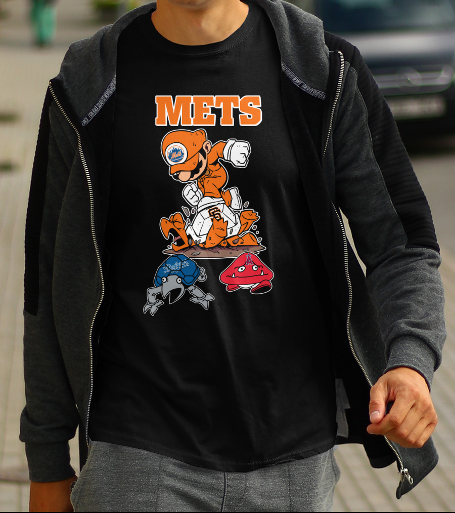 Mets Mario Baseball Crossover With Capsule And Sf Giants Goomba T-Shirt