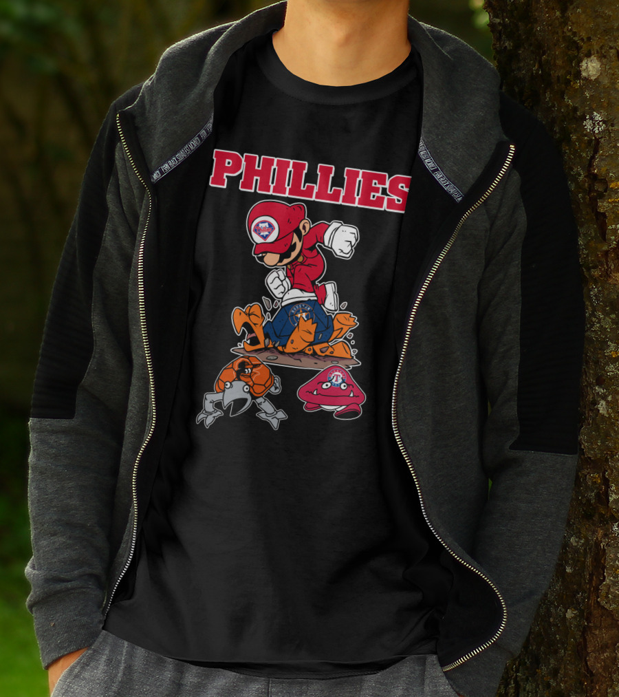 Phillies Mario-Inspired Design With Crab And Hat Characters T-Shirt