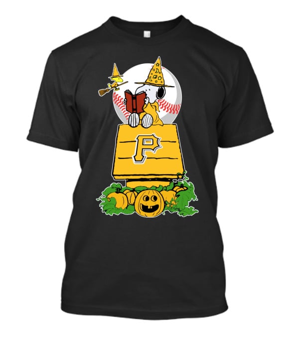 Snoopy Halloween Pittsburgh Pirates Peanuts Charlie Brown Pumpkin Moon Baseball T-Shirt