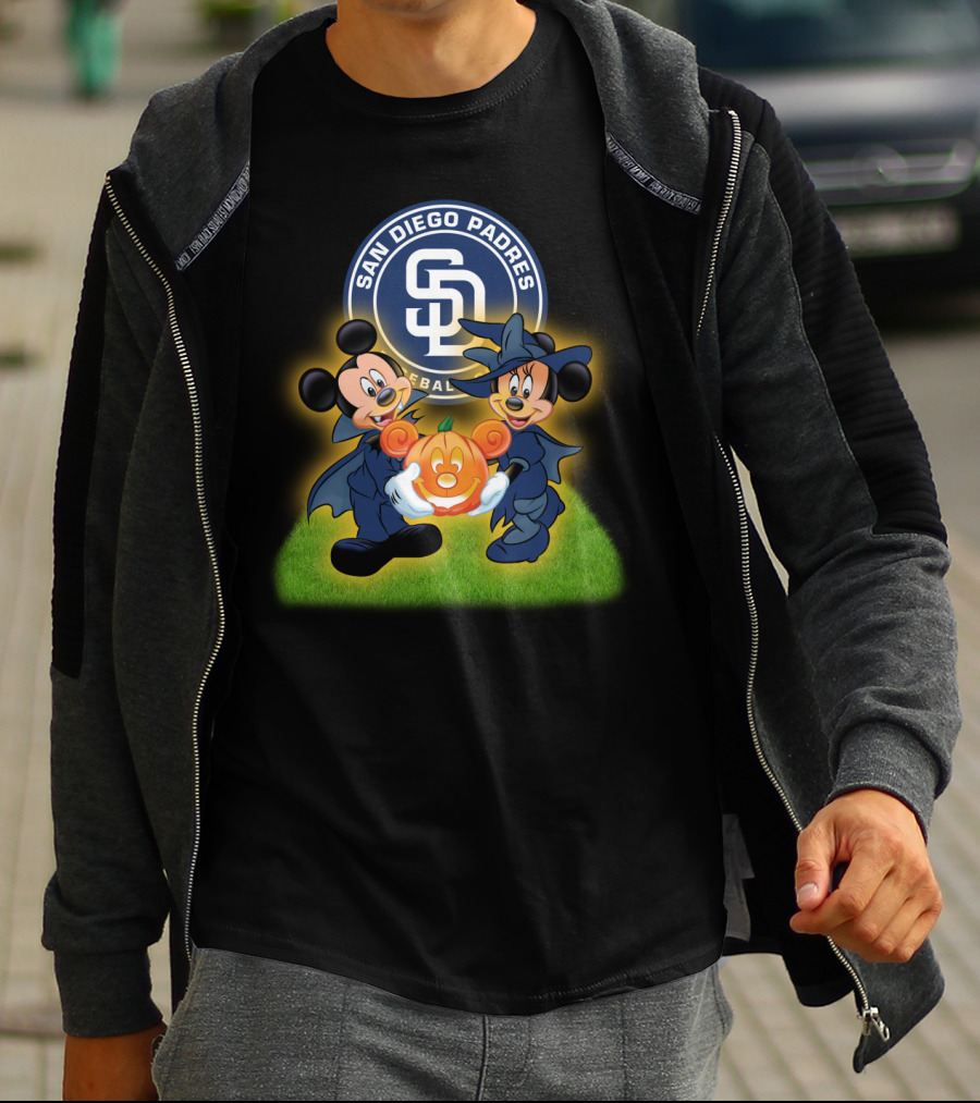 San Diego Padres Halloween Baseball Mickey Minnie Pumpkin T-Shirt