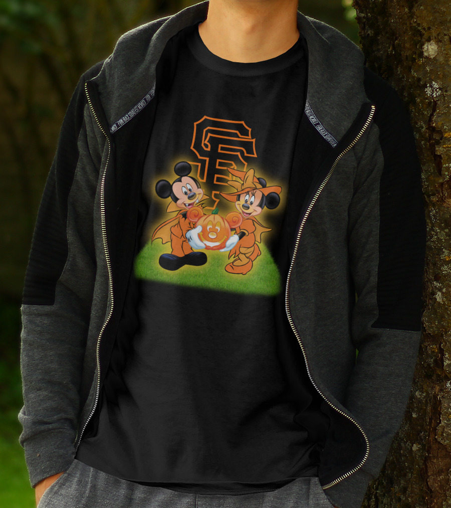Sf Giants Halloween Mickey And Minnie With Pumpkin T-Shirt