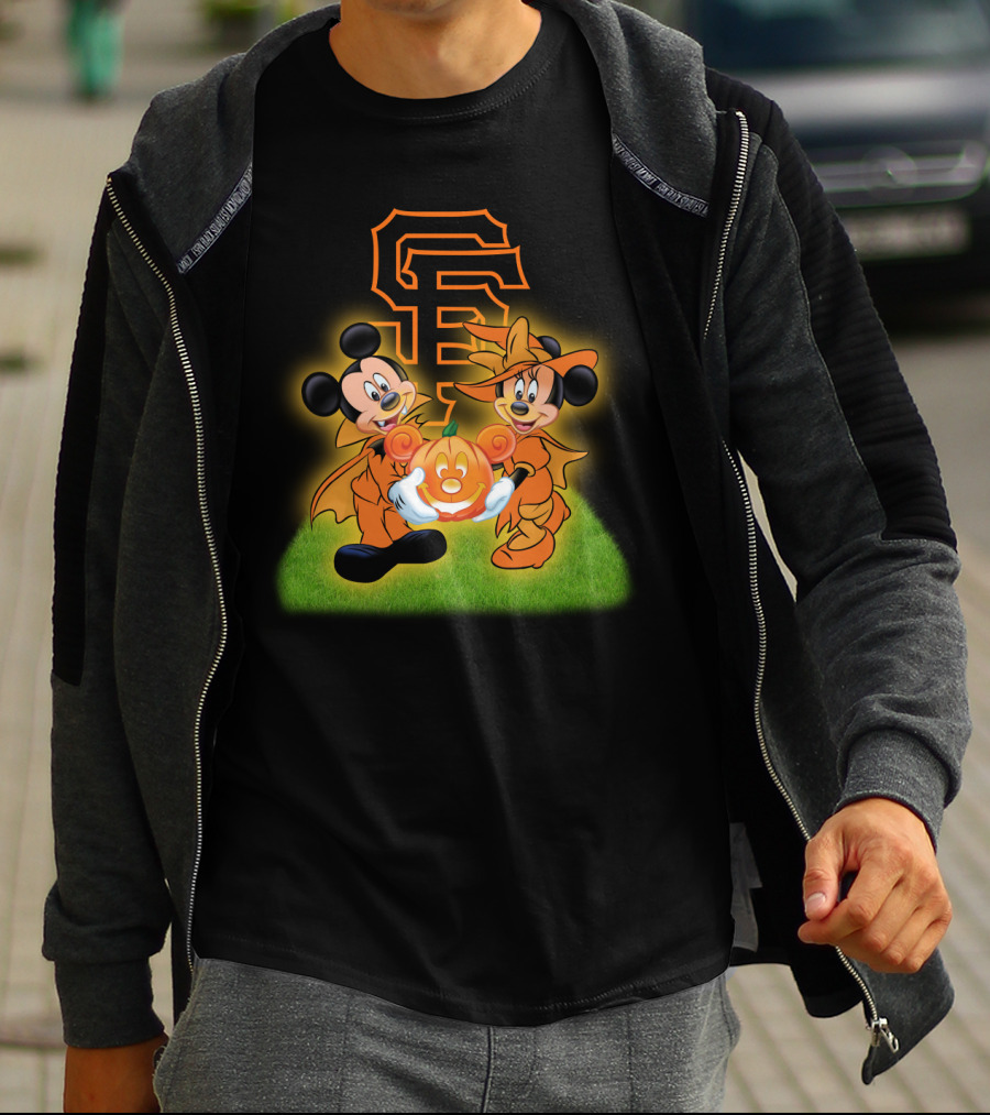 Sf Giants Halloween Mickey And Minnie With Pumpkin T-Shirt
