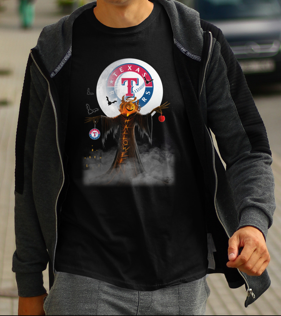 Texas Rangers Halloween Pumpkin Moon Bats T-Shirt