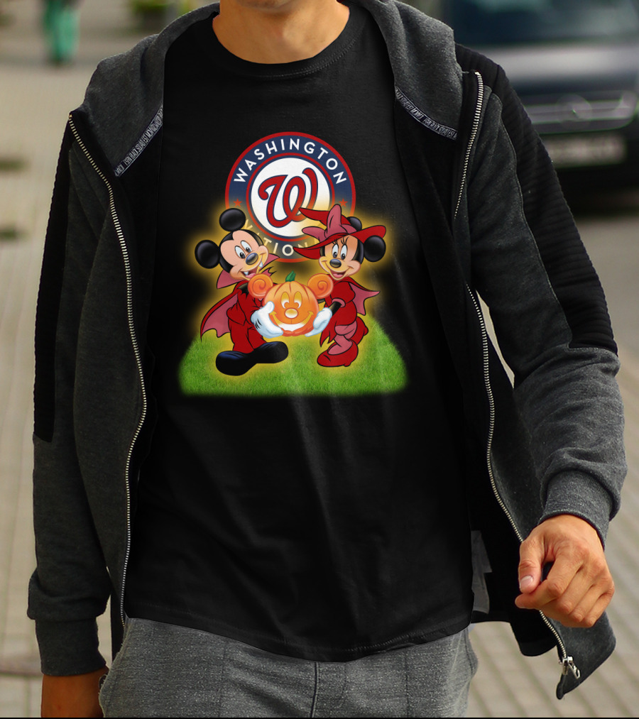 Washington Nationals Halloween Mickey And Minnie With Pumpkin T-Shirt