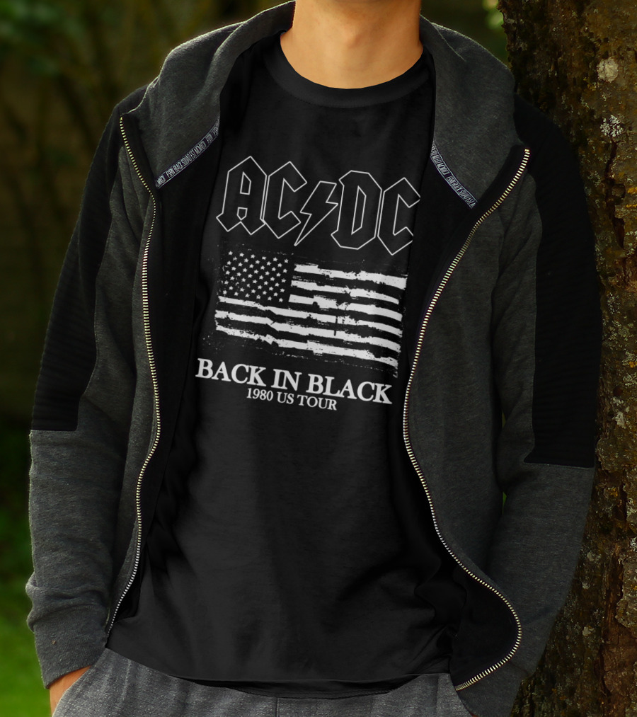 Acdc Back In Black 1980 Us Tour American Flag T-Shirt