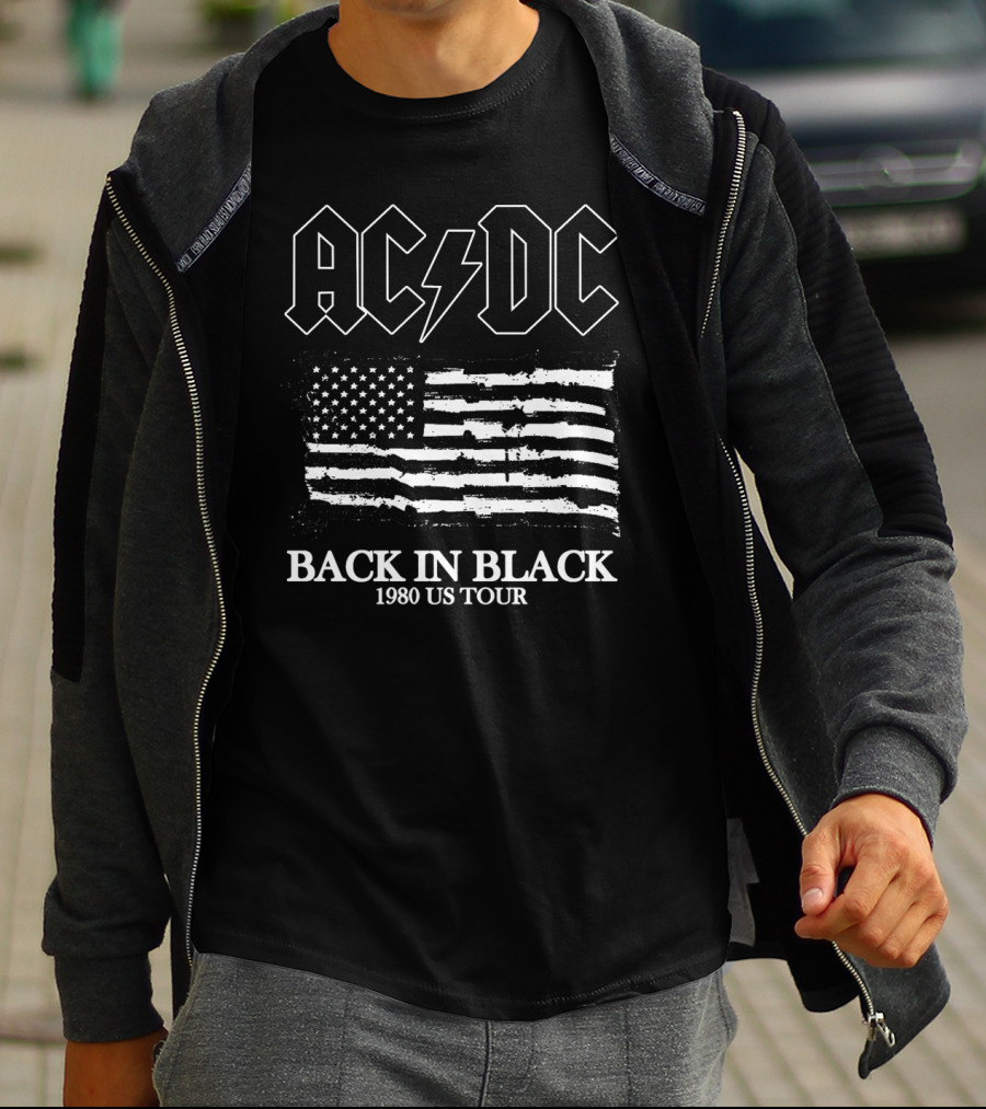 Acdc Back In Black 1980 Us Tour American Flag T-Shirt