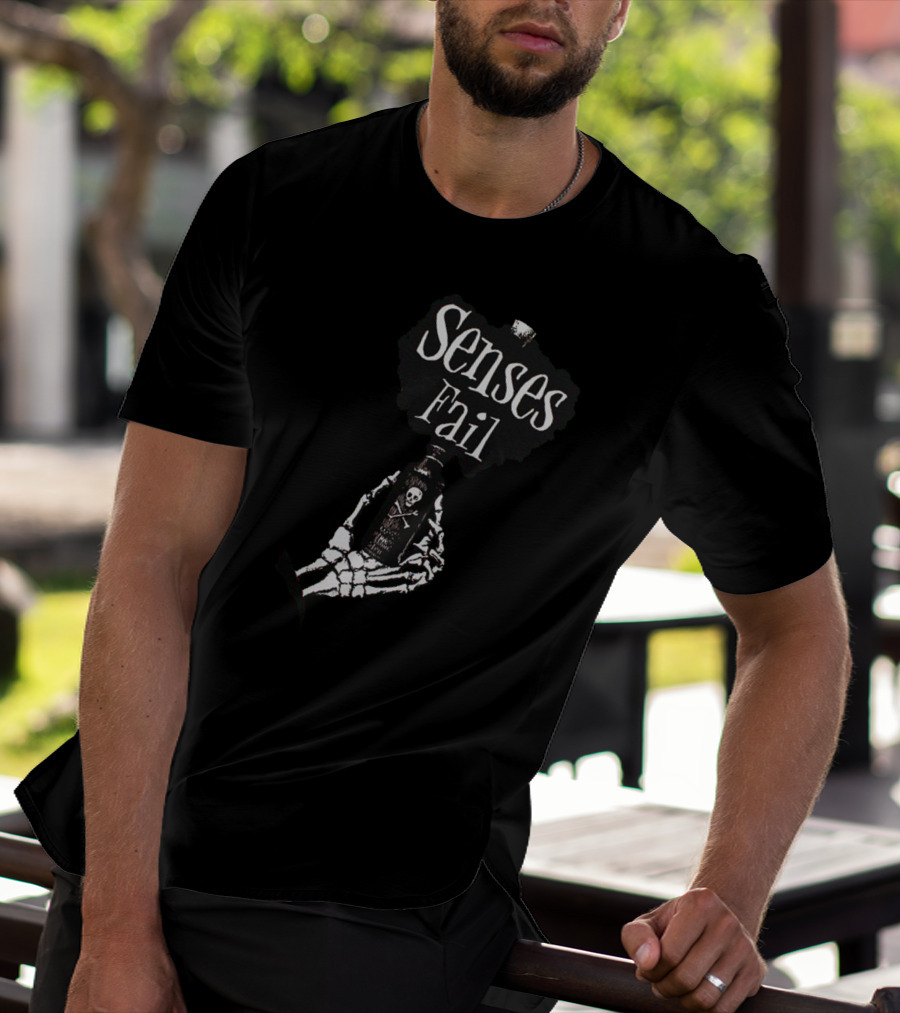 Senses Fail Skeleton Hand Holding Poison Bottle T-Shirt