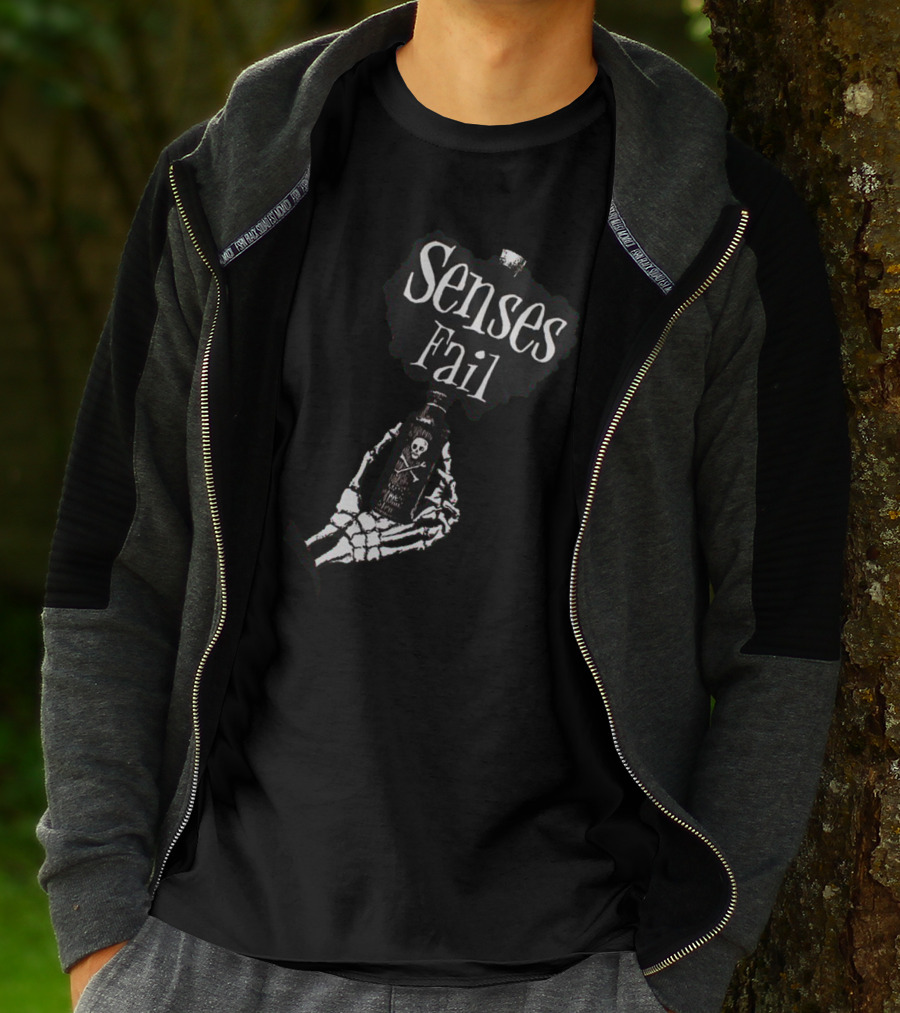 Senses Fail Skeleton Hand Holding Poison Bottle T-Shirt