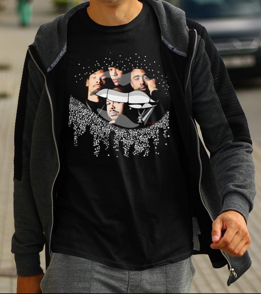 Death Row Records Iconic Hip-Hop Legends Graphic With Shimmering Lips T-Shirt