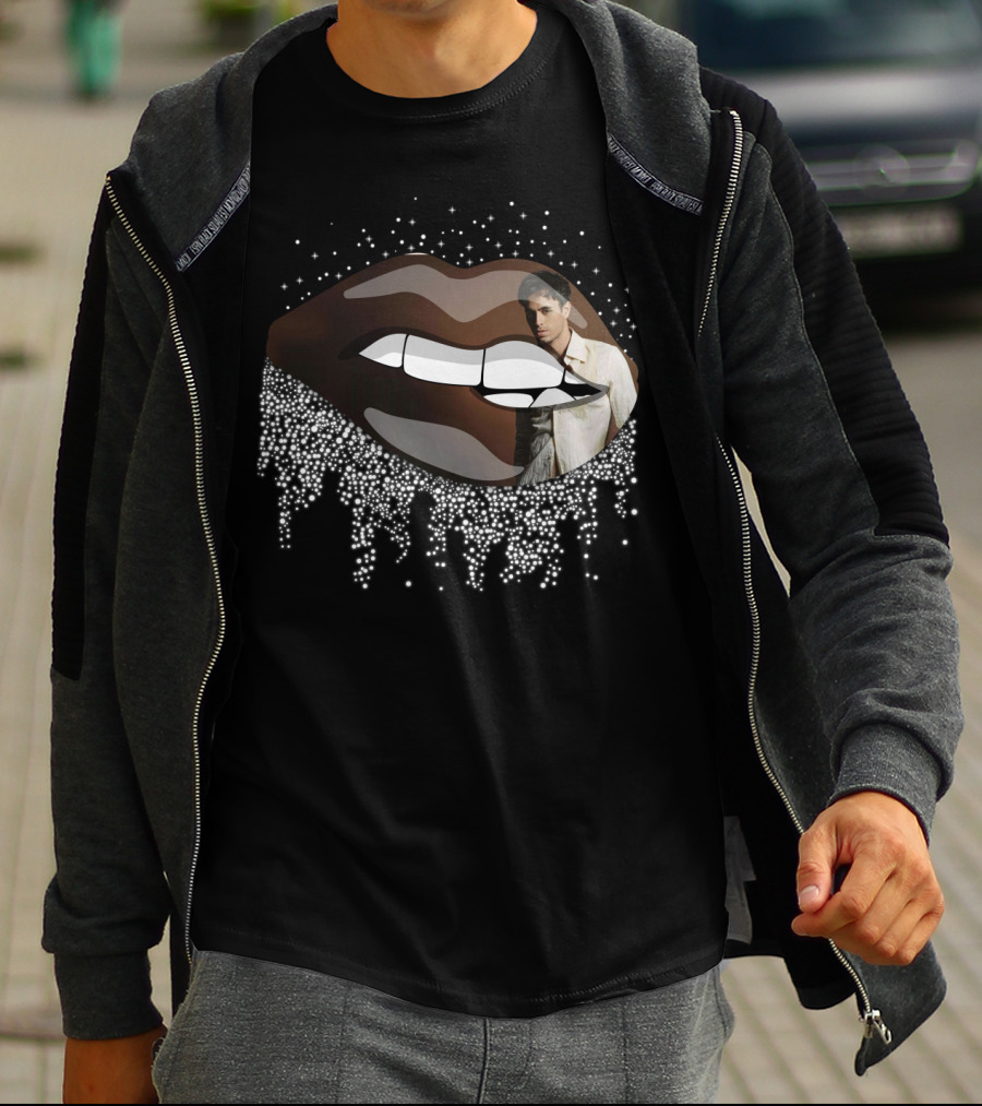 Enrique Iglesias Graphic With Sparkling Lips T-Shirt