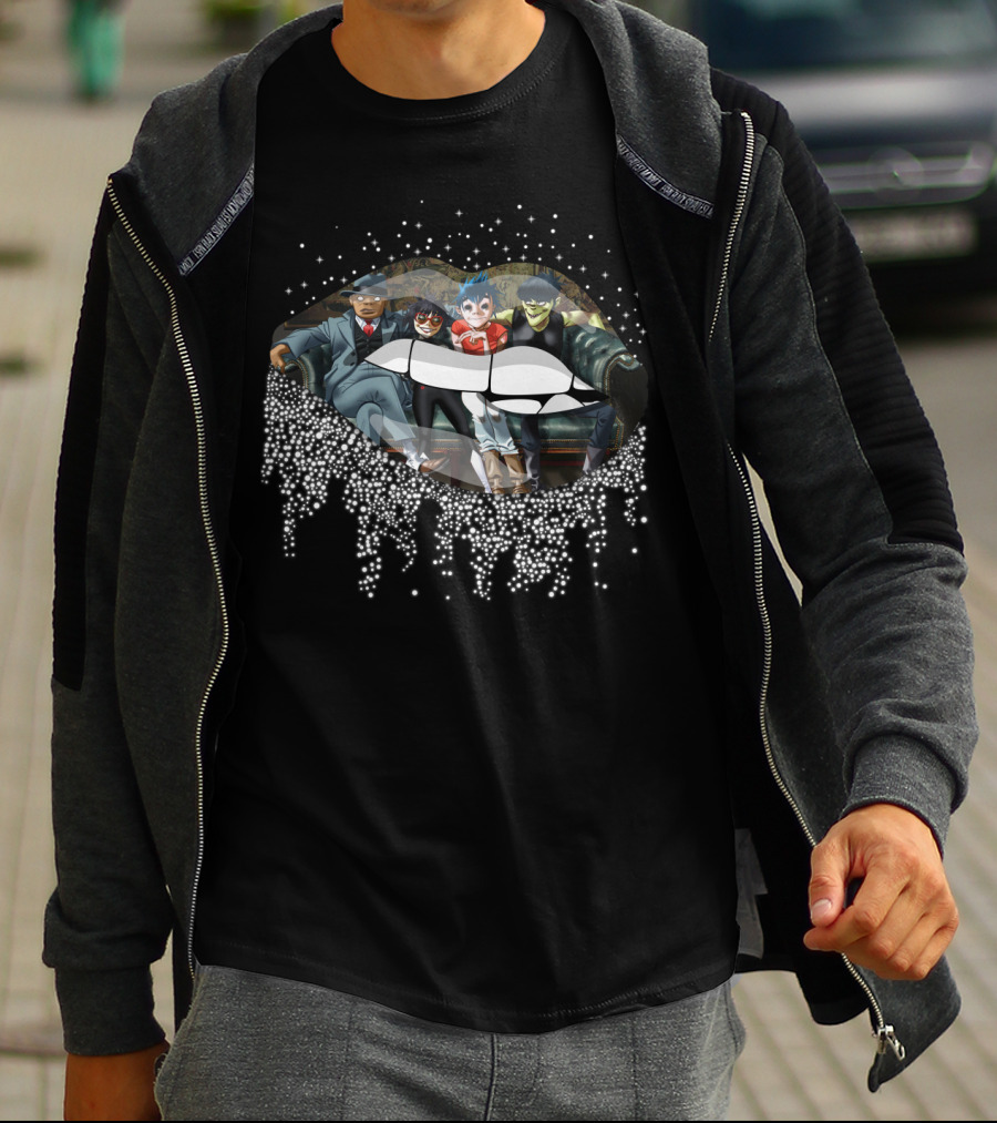 Gorillaz Band Members Sparkling Lips Artwork T-Shirt