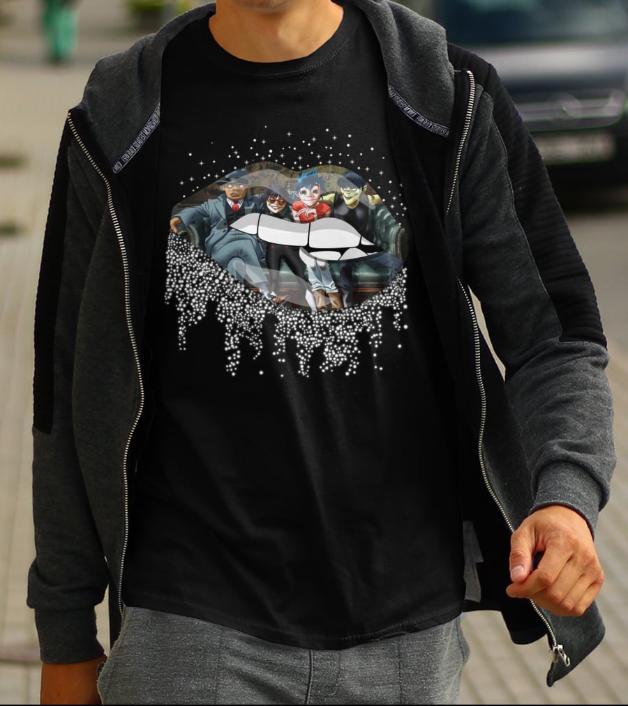 Gorillaz Band Characters Inside Dripping Lips Design Grateful Dead T-Shirt