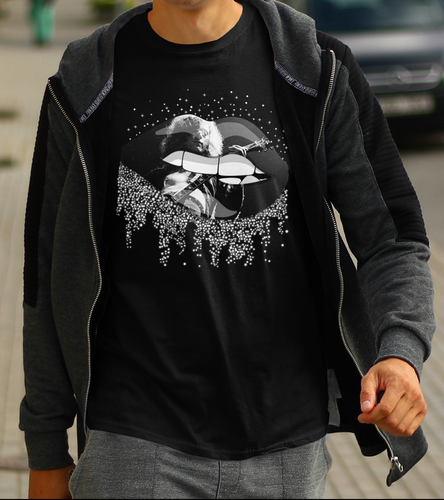 Jimmy Page Glitter Lips Guitar T-Shirt