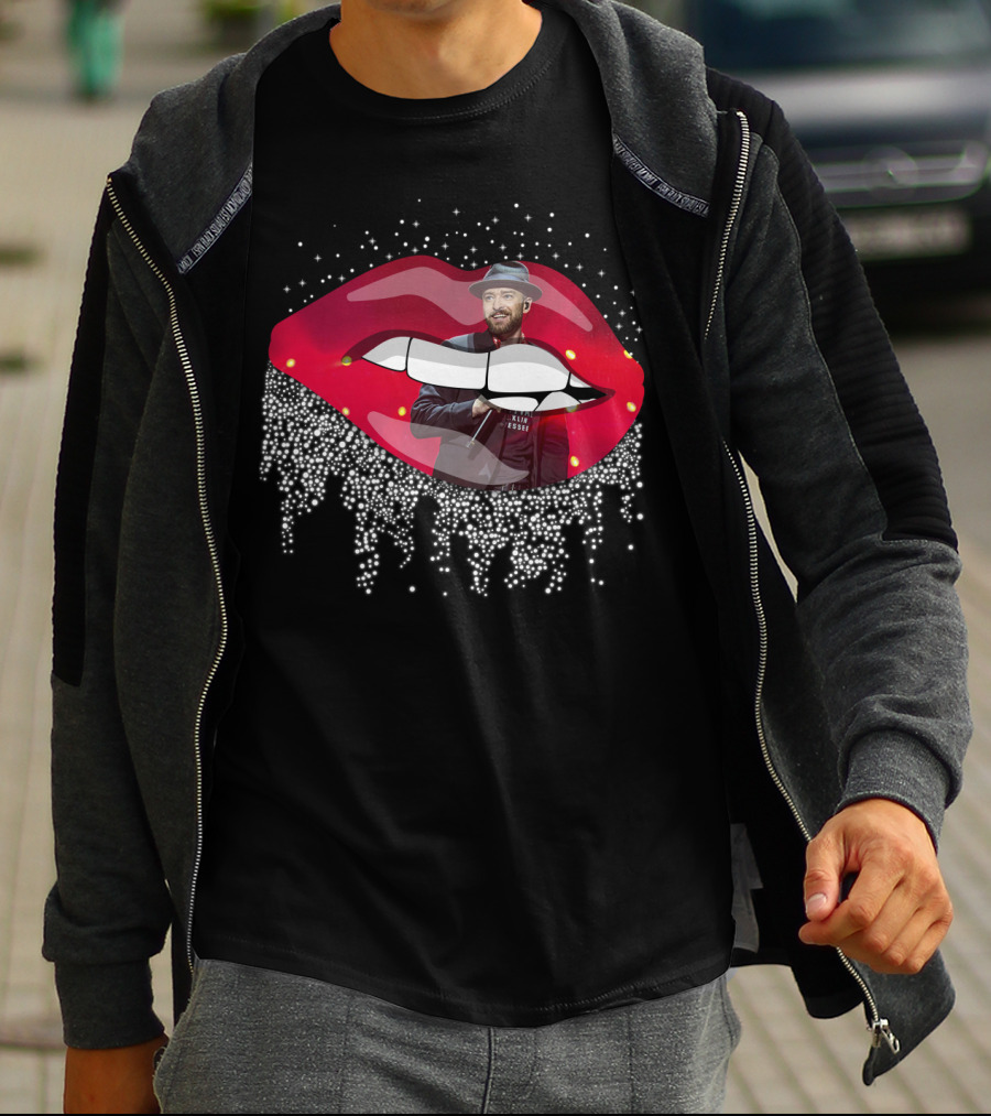 Justin Timberlake Red Lips Dripping Rhinestones Hat T-Shirt
