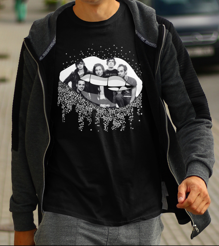 The Strokes Band Overlayed On Glittering Lips T-Shirt