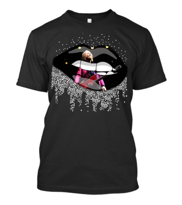 Tom Petty Lips Black White Dots Guitar Rockstar T-Shirt
