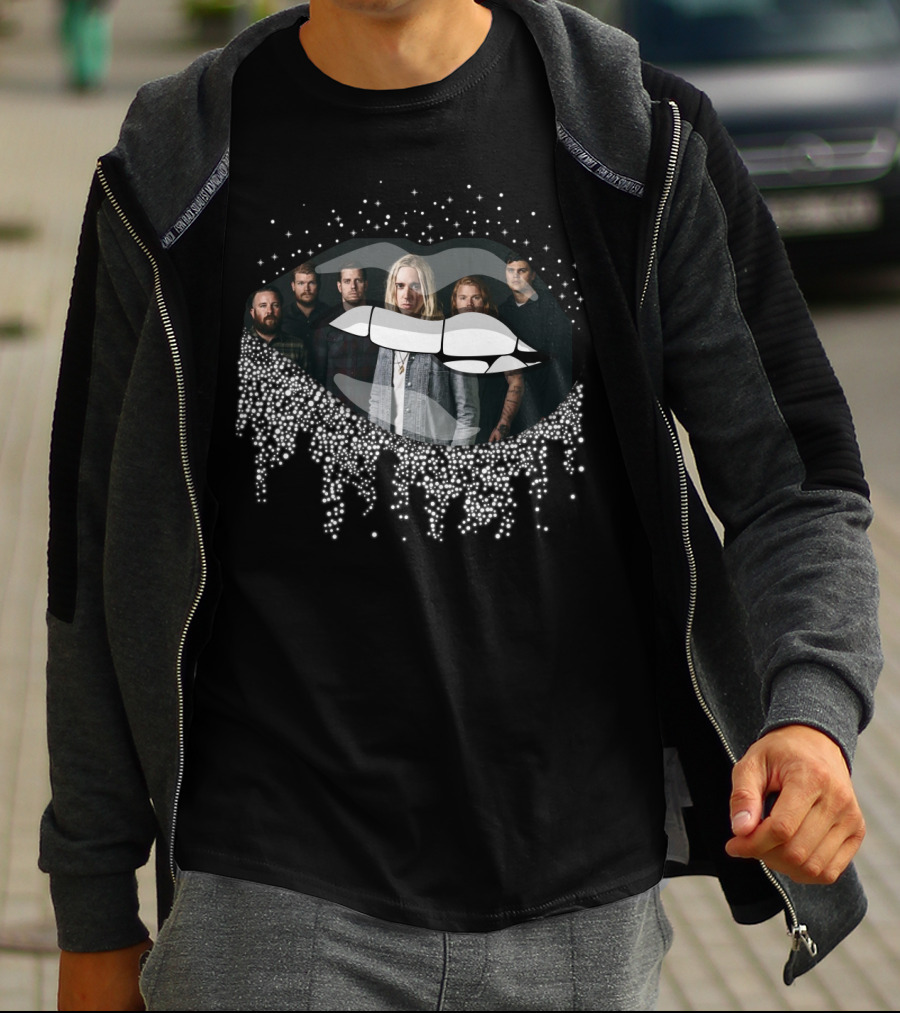 Underoath Band Members Inside Stylized Lips With Dripping Dots T-Shirt