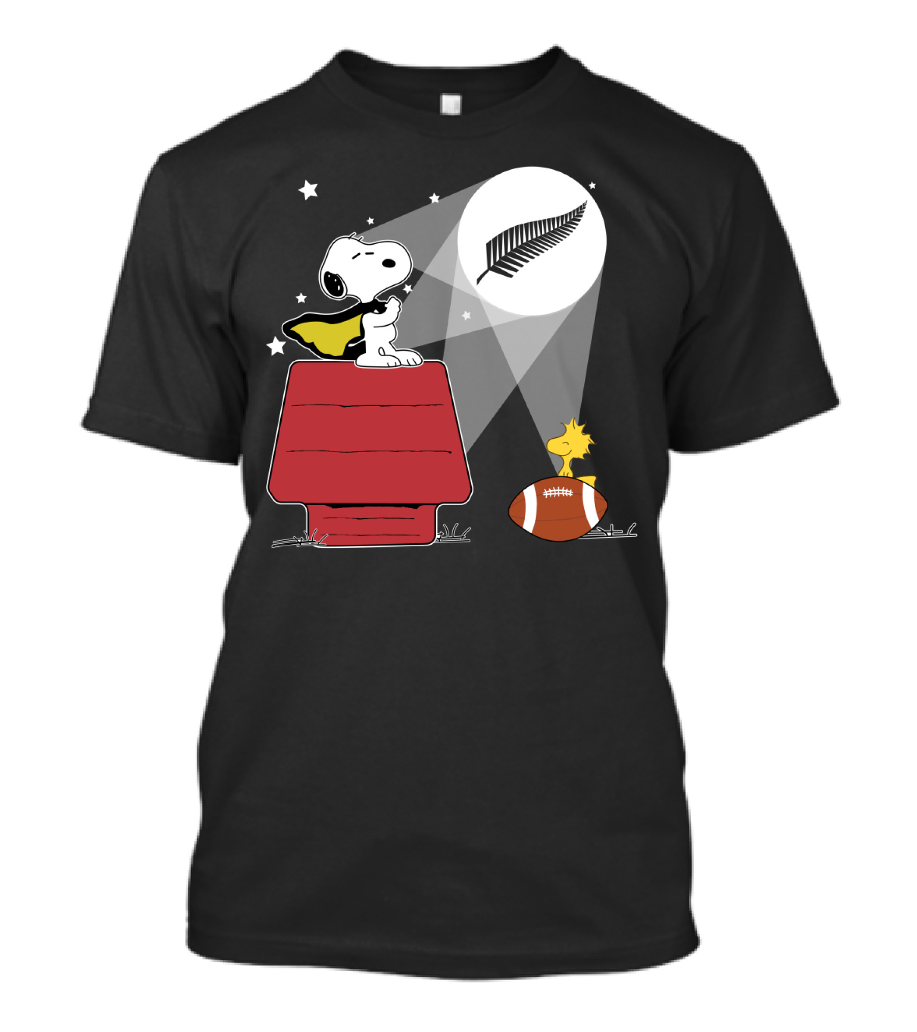 All Blacks Rugby Snoopy Woodstock Fern Moonlight Scene T-Shirt