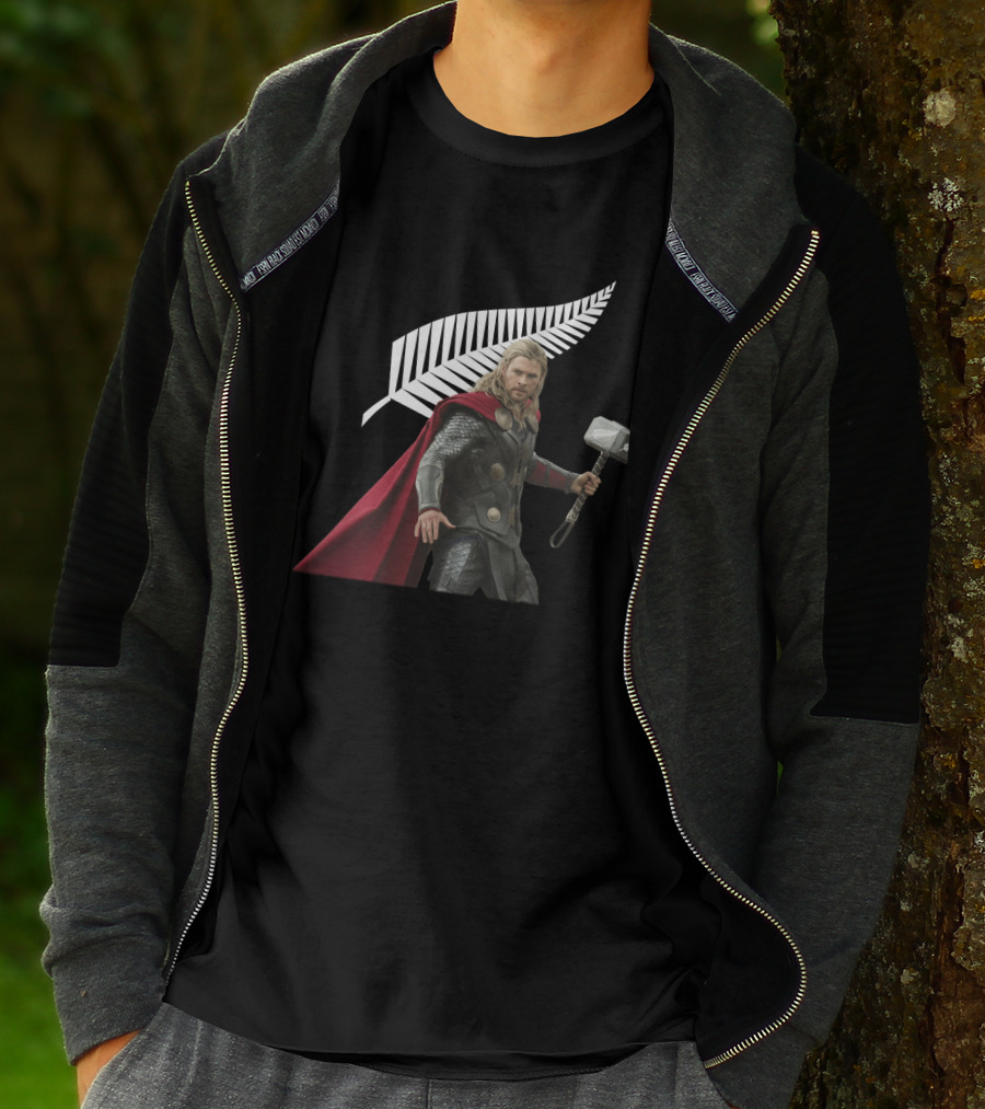All Blacks Thor With Silver Fern And Hammer T-Shirt