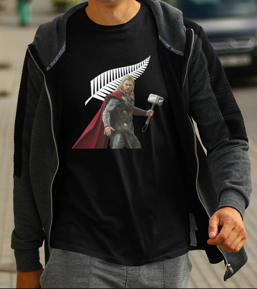 All Blacks Thor With Silver Fern And Hammer T-Shirt