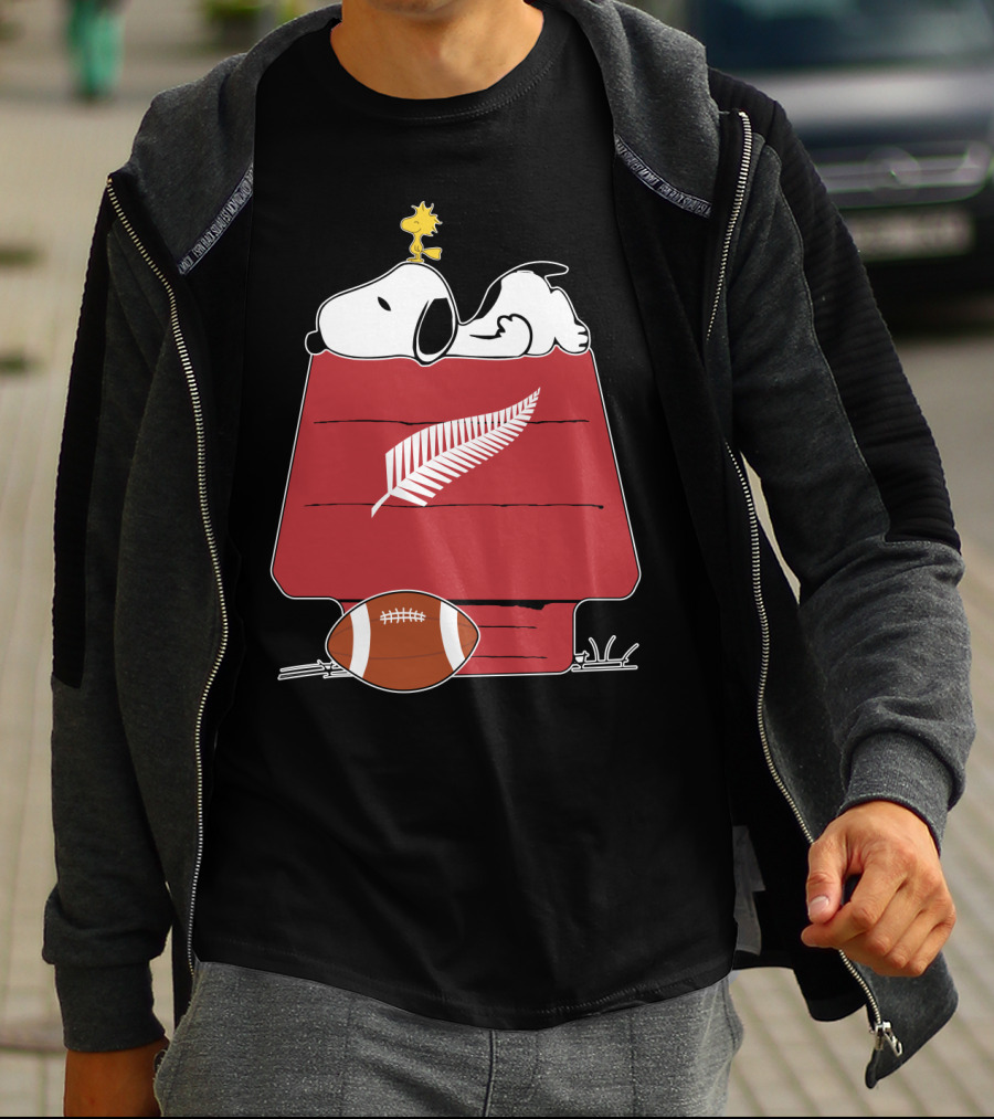 Snoopy Woodstock All Blacks Rugby Fern Football House T-Shirt