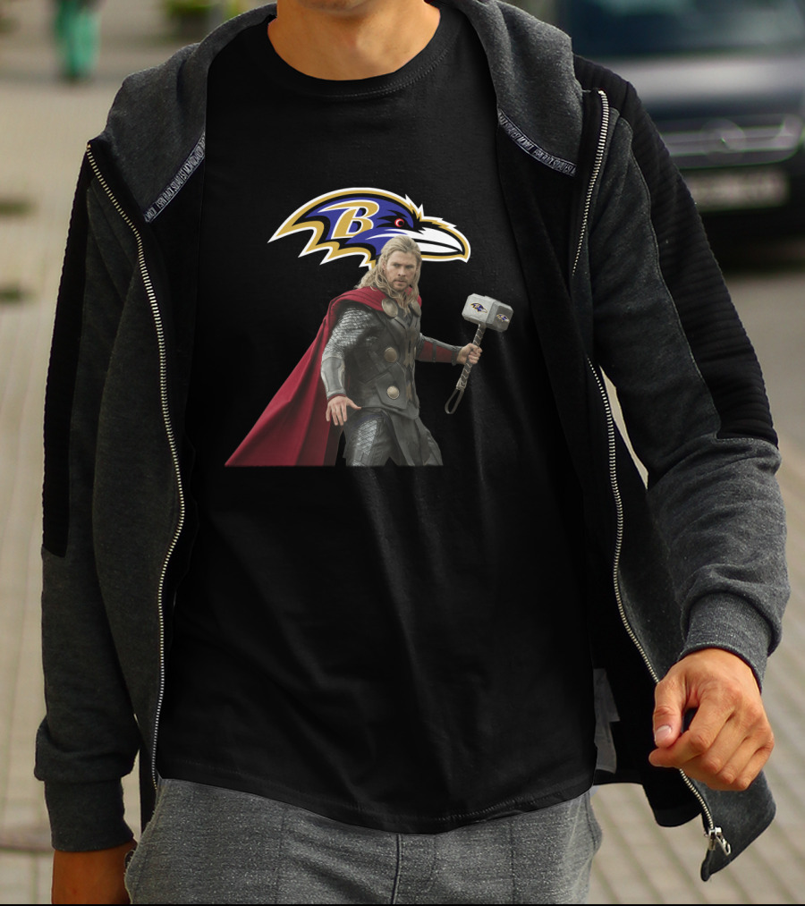 Baltimore Ravens Thor Crossover With Mjolnir Hammer T-Shirt