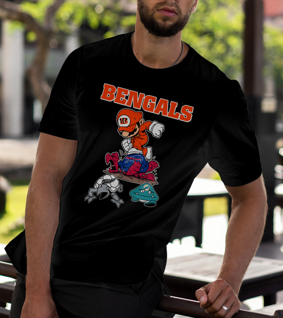 Bengals Mario Parody Knocking Out Football Opponents T-Shirt