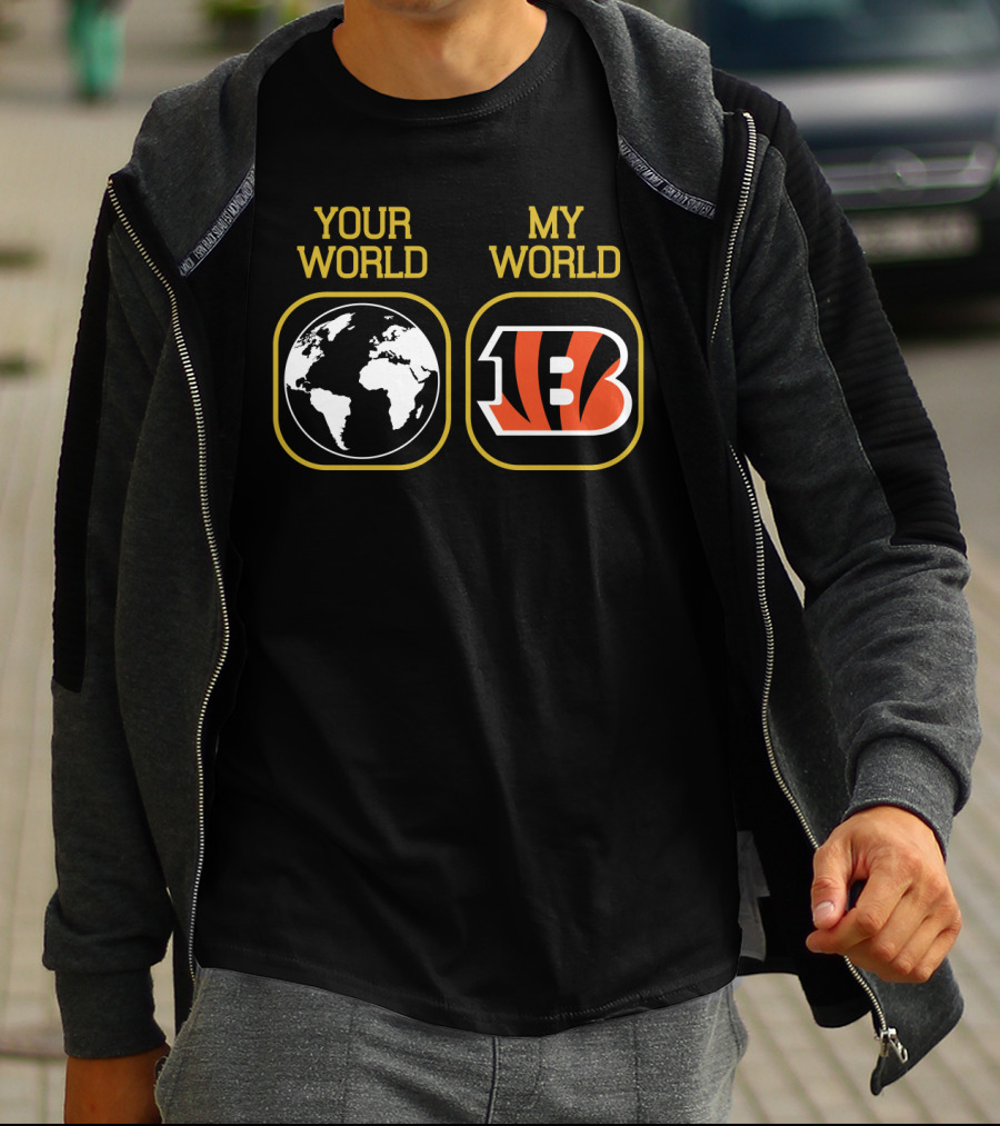 Your World My World Bengals 5 Earth Map Football T-Shirt