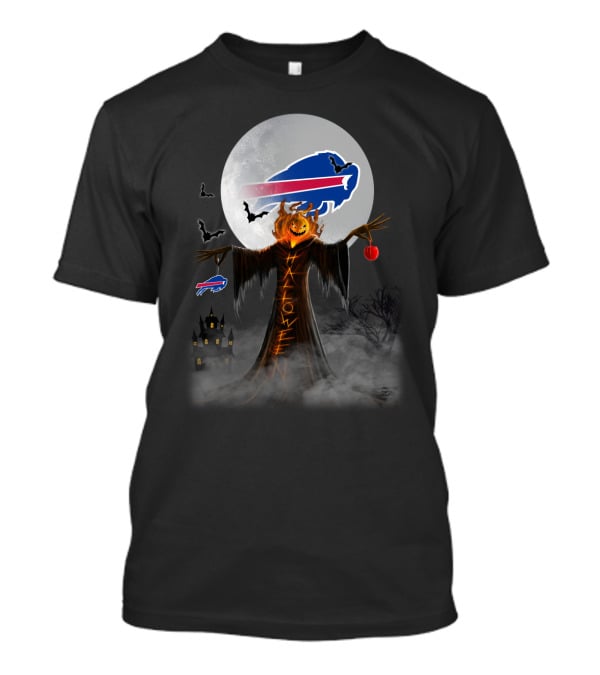 Buffalo Bills Halloween Moon Pumpkin Buffalo Logo Bats Haunted House T-Shirt